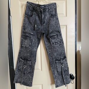 Fashion Nova Washed Black Cargo Pants